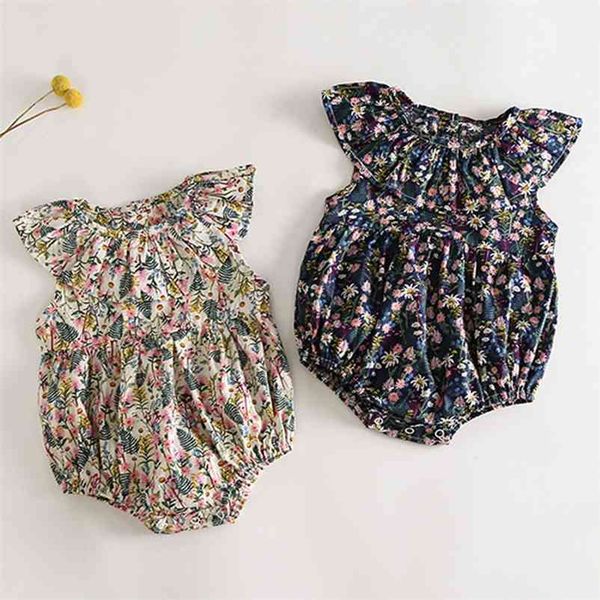 

summer baby girl sleeveless floral rompers kids jumpsuit born clothes 210521, Blue