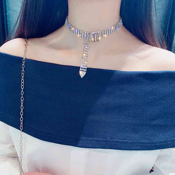 

amulet pendants full diamond clavicle chain women's japanese and korean net red short necklaces neck accessories choker collar women, Golden;silver
