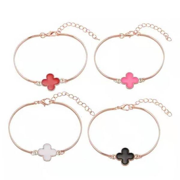 

straight fashion simple opening personality versatile four leaf grass bracelet night market women accessories, Black
