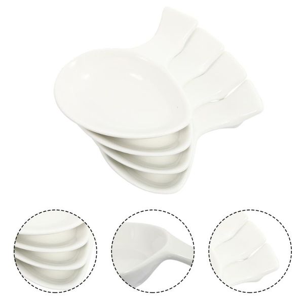 

chopsticks 4pcs ceramic dipping bowls seasoning dishes rests for home (white)