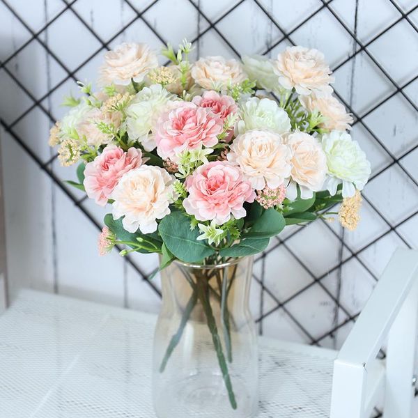 

artificial flowers decoration for wedding home white bouquet peony fake living room table decor accessories decorative & wreath
