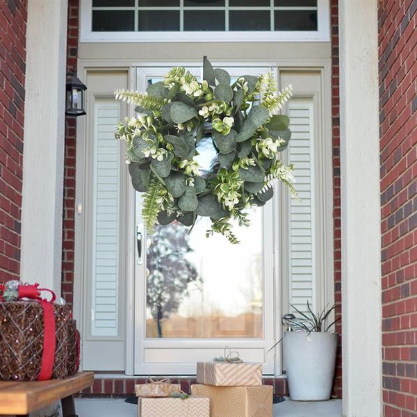 

decorative flowers & wreaths wreath artificial green eucalyptus leaves holiday festival door hanging garland party decoration for wall windo