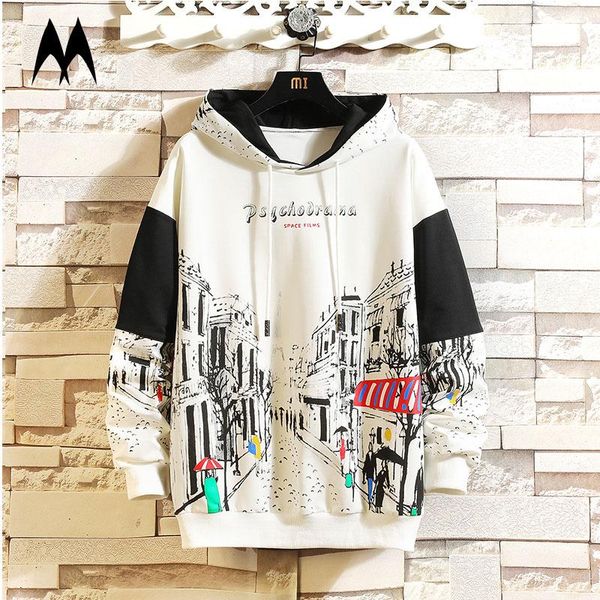 

men's hoodies & sweatshirts men print 2021 spring autumn street harajuku japanese hip hop hoodie fashion casual loose, Black