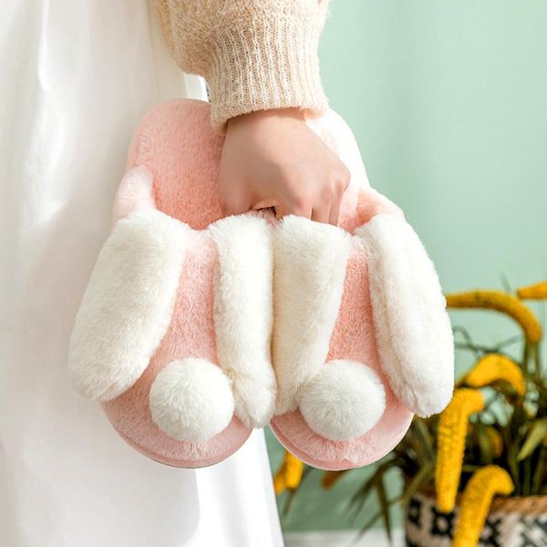 

slippers women winter warm cute non slip plush fur house shoes couples animal cartoon platform indoor, Black
