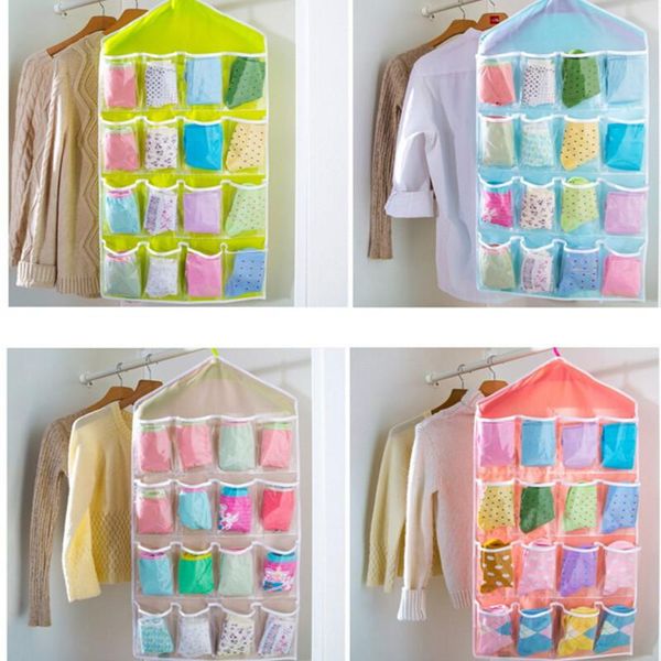 

wardrobe clothing hang bag storage bags underwear socks hanging 16 grid cloth washable blue