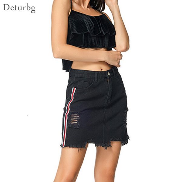 

casual dresses womens fashion black holes high waist denim skirts female one button side stripe slim jeans mini skirt fall sk383 9, Black;gray