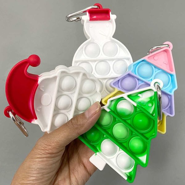 

merry christmas rainbow pioneer key chain fidget toys rainbow xmas tree santa snowman finger push poppers bubble decompression toy game g920, Blue