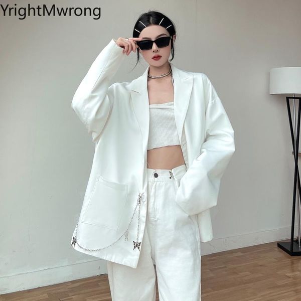 

women's suits & blazers fall long sleeve single breasted button butterfly chain fashion blazer women coat korean chaqueta outfit suit o, White;black
