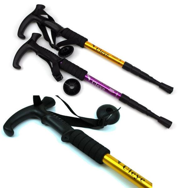 

trekking poles t handle crutch 4-section adjustable canes walking sticks pole alpenstock for outdoor trail hiking