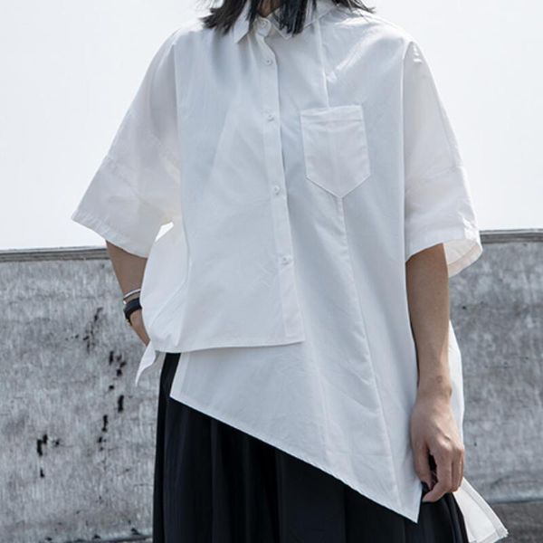 

/ summer women fashion personalized customize large size irregular simple cotton short-sleeved shirt/s-6xl women's polos, White