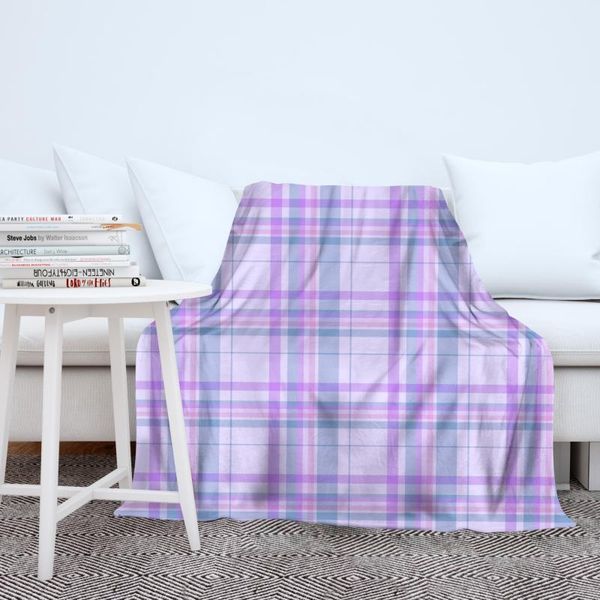 

blanket purple plaid throws baby kids adults gift home bed nap sofa decor quilts air conditioning flannel travel blankets