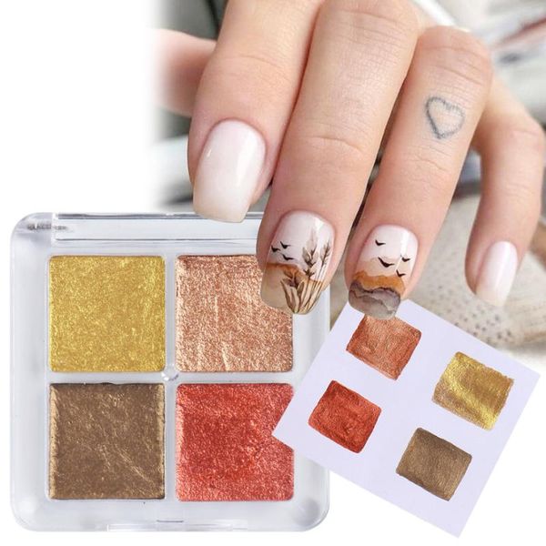 

nail glitter 4color solid pearlescent watercolor pigment art drawing marbling paint set metallic pearl chrome powder nf1930, Silver;gold