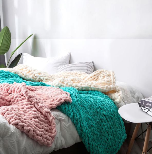 

blankets ins handmade thick wool knitted blanket chenille stick sofa