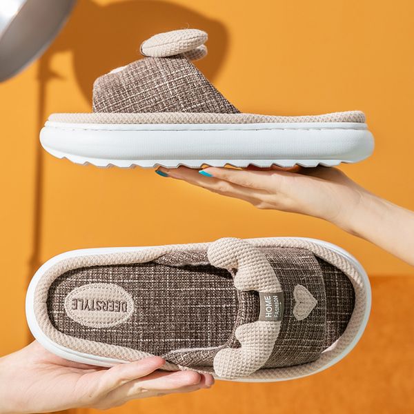 

men women slippers spring summer cute cartoon moose home flip flop shoes hemp fashion non-slip flat indoor casual house slides, Black