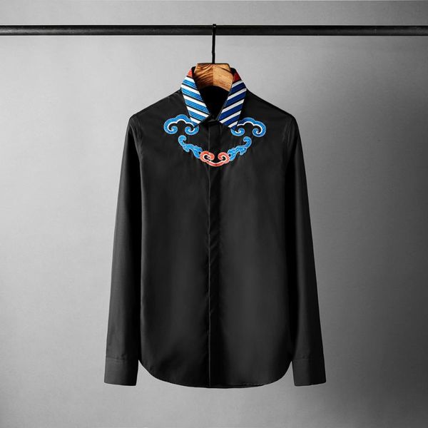 

tee polo shirt shirt shirt luxury chinese style embroidery long sleeve mens plus size 4xl fashion party wedding shirts man, White;black