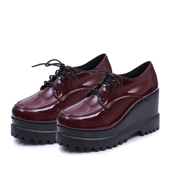 

dress shoes tassels female footwear patent leather wedge ladies slip on shoe drop women creepers platform casual high heels, Black