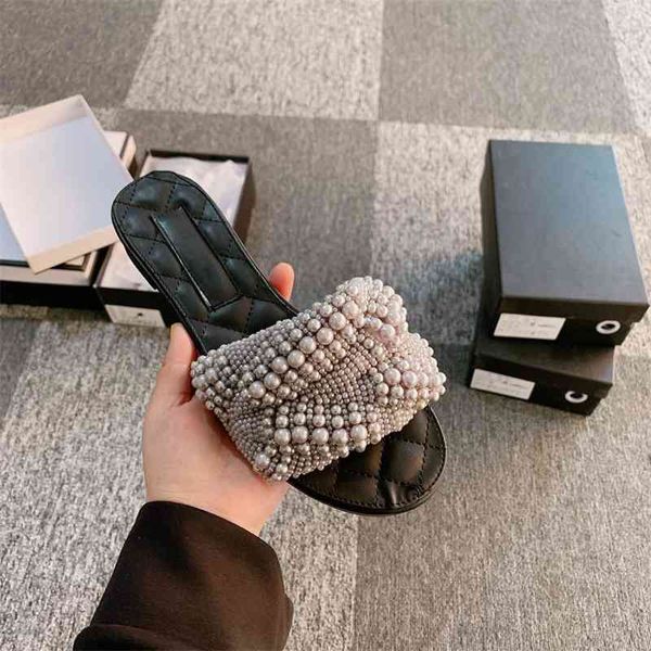 

75% off factory outlet sale 2021string bead ladies new summer inside house slippers luxury brand designed women's shoes 36ag, Black