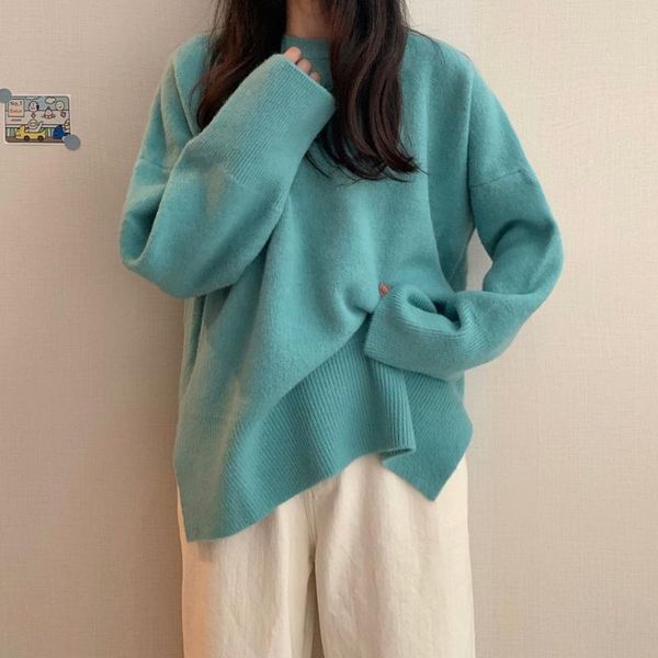

solid vintage elegant knitwear women thicken simple korean loose casual autumn winter sweater kawaii preppy jumpers w278 women's sweate, White;black