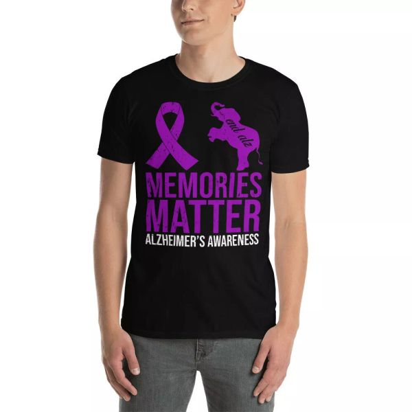 

Memories Matter Alzheimer's Awareness Cute Purple Ribbon Elephant Shirt, White;black