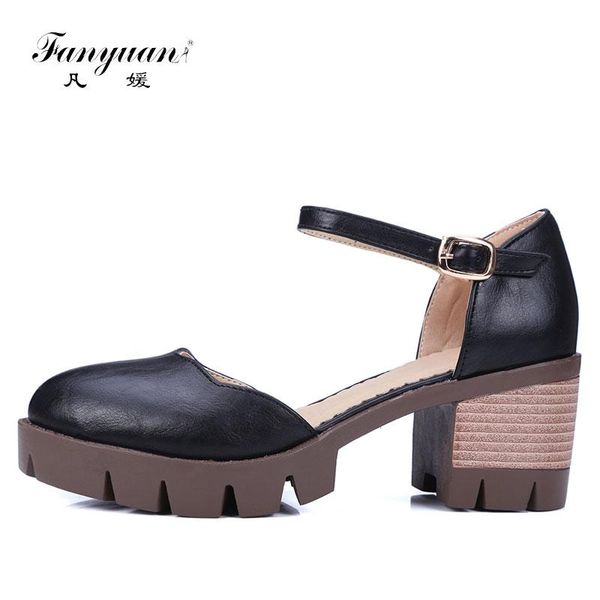 

spring women simple buckle strap party heels casual round toe wave line girls pumps sweet two-piece ladies high dress shoes, Black