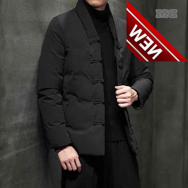 

men's winter down jacket fashion plus size warm coat chinese style parkas male clothing 2021 harajuku casual top, Black