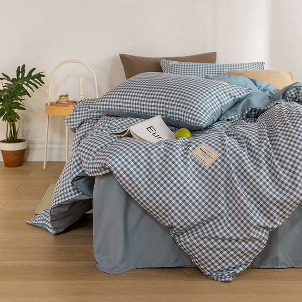 

ins japanese nordic plaid printed fitted 4-piece sheet bedding