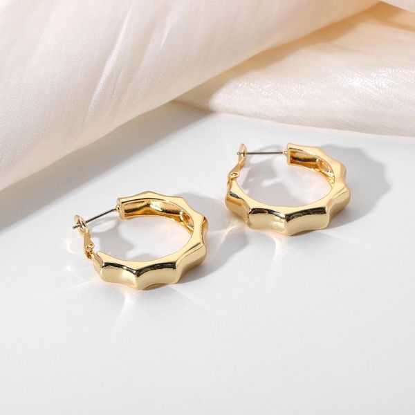 

hoop & huggie bamboo brass earrings for women high polished geometric chunky circle jewelry gifts, Golden;silver