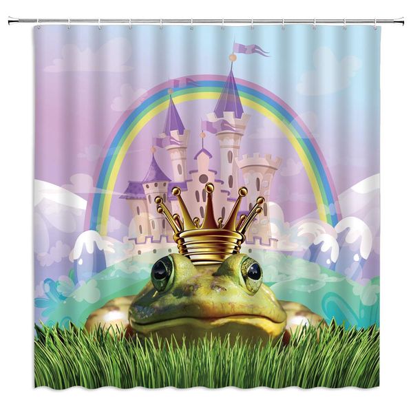 

frog shower curtain the frog prince with a crown fairy tale love story the castle in the children's fairy tale world,70x70 inch