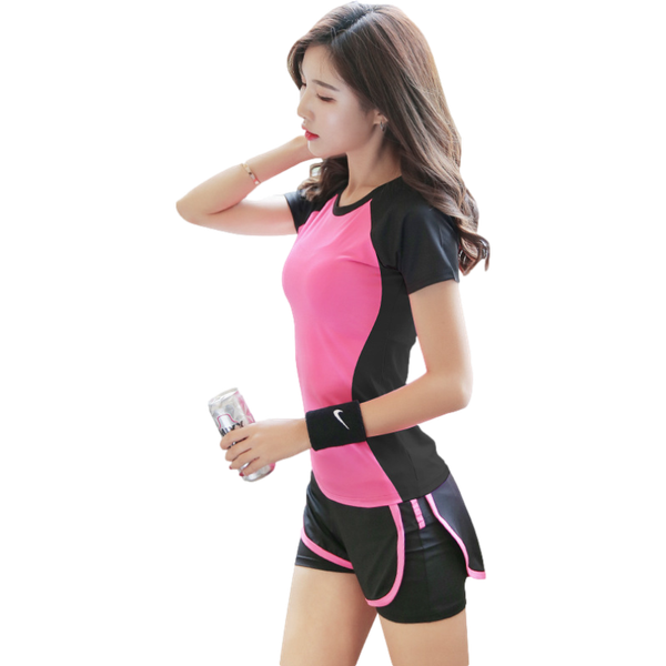 

gym clothing women's yoga suit summer 2021 style fitness quick-drying sports short-sleeved t-shirt shorts two pieces sets, White;black