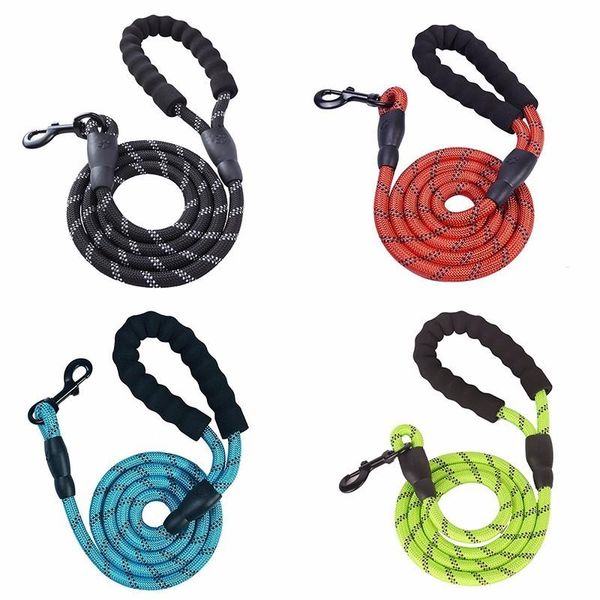 

dog collars & leashes 1.5m pet nylon rope reflective leash running walk training mountain climbing soft comfortable leather control collar