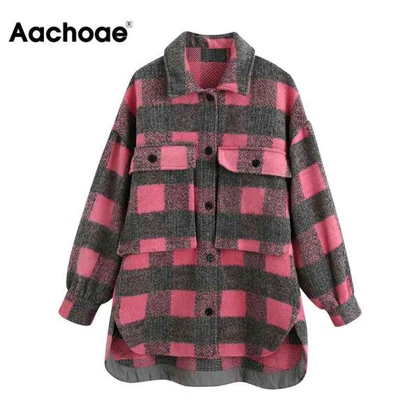 

aachoae batwing long sleeve loose pocket coat women lapel collar oversized plaid jacket casual office wear ladies outerwear 210413, Black;brown