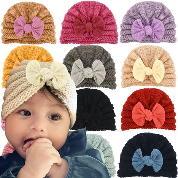 

children cap baby knitted hats bow wool hat winter warm newborn fetal hat9198, Yellow