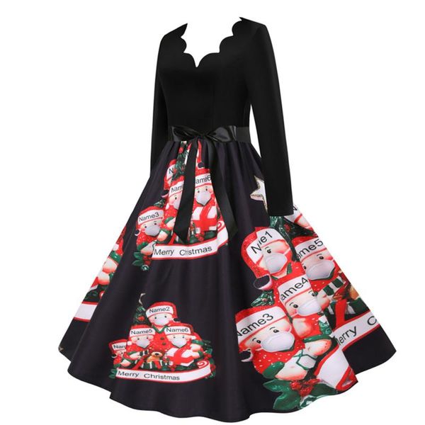 

casual dresses amsgend women's clothing appliques woman dress vintage long sleeve christmas 1950s housewife evening party, Black;gray
