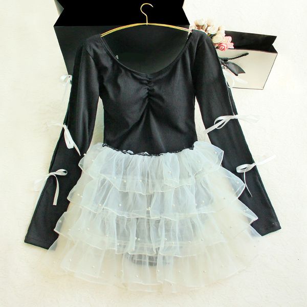 

swimwear 2021 swimming dress type two-piece fairy fan show thin black belly dance clothing winter long sleeve swimsuit, White;black