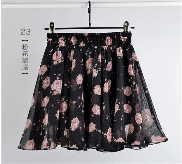 

summer floral fashion retro women skirt beach printed chiffon bohemia, Black
