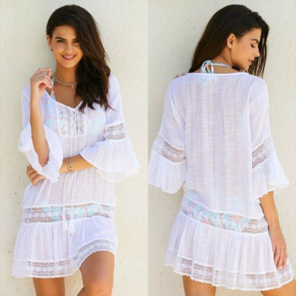 

summer cover solid up women dress lace tassel hollow loose crochet beach mini female ladies tunic, Black;gray