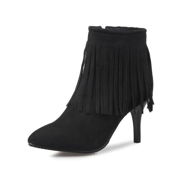 

boots big size pointed tassel women shoes ankle for ladies woman winter, Black