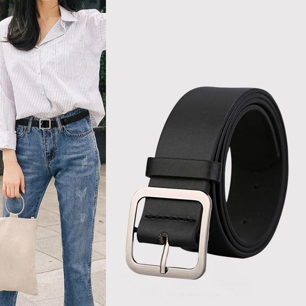 

belts female waistband 2021 pu leather belt for women square buckle pin jeans black chic ladies vintage strap, Black;brown