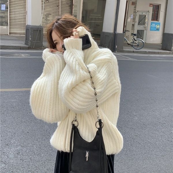

women's sweaters cardigans women's sweaters white lantern korean style sleeve streetwear high-end zipper in fashion outwear stylis, White;black