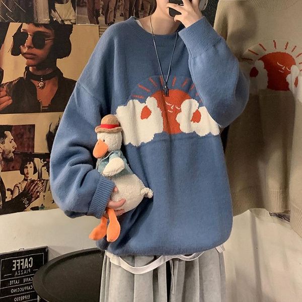 

men's sweaters autumn and winter fashion trend loose sweater hip hop graffiti round neck pullover knitted bottomed shirt, White;black