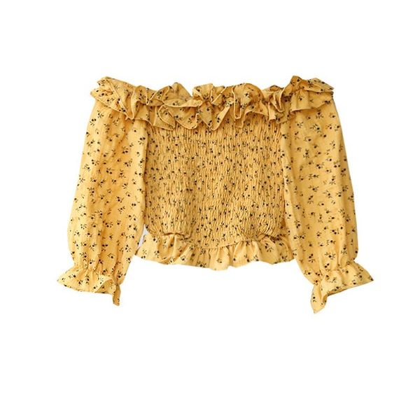 

women's t-shirt 2021 short sleeve shirt retro college wind lotus leaf edge off shoulder small floral top, White