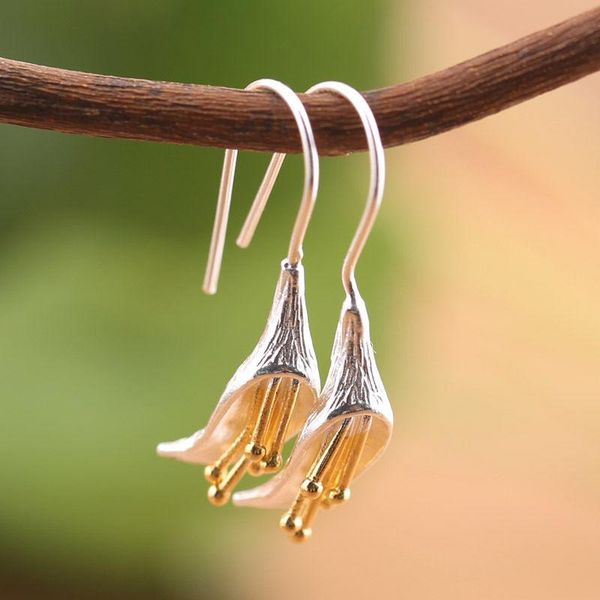 

solid sterling silver beautiful golden flower hook dangle drop earrings t18 - #18 & chandelier