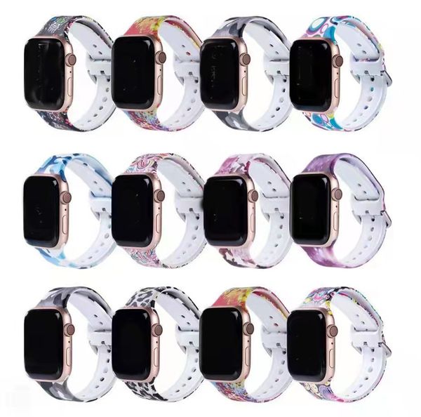 

tpu replacement printed bands strap for iwatch series 6 5 4 3 2 38/40mm 42/44mm pattern printing smart apple watch strap