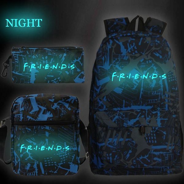 

friends luminous backpacks school backpack canvas knapsack bags for women men's mochila 3 pcs/set