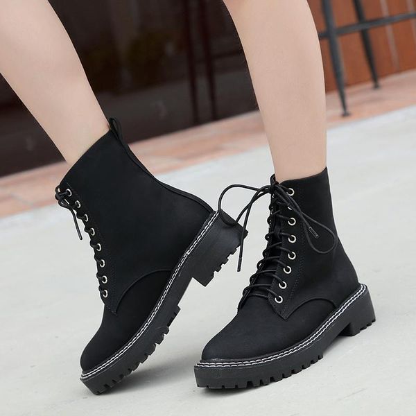 

boots fashion women platform black fall ankle lace up thick heels gothic punk combat for winter shoe ymb330