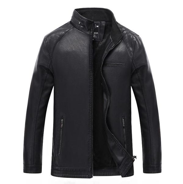 

faux leather jacket men clothes thick velvet coats winyer men's pu jackets autumn winter motorcycle biker fur &, Black