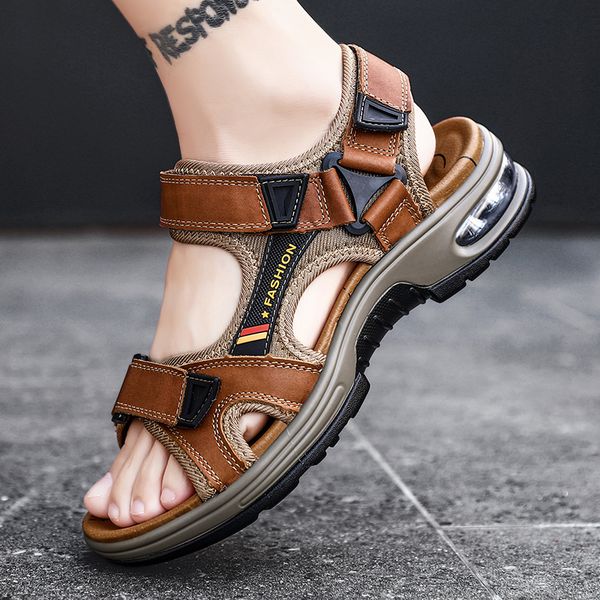 

summer men's sandals genuine leather men slippers men beach sandals soft comfortable outdoors wading shoes 38-48, Black