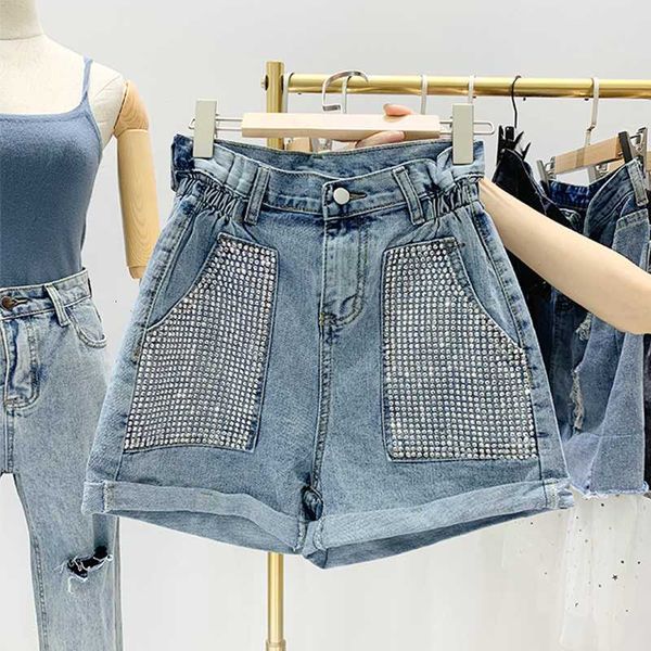 

women's jeans spring summer high waist rivet crimping women denim shorts casual loose straight korean bottoms button shorts1 h12m, Blue