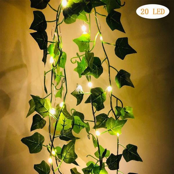 Stringhe 20 LED Pianta artificiale Led String Light Creeper Green Leaf Ivy Vine per la casa Decorazione di nozze Lampada fai da te Hanging Christmas LightsLED Str