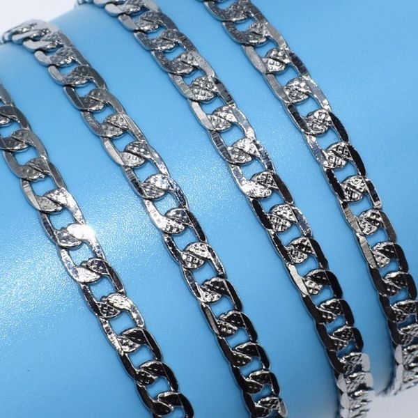 

High Quality Width 6mm 20 Inches White Gold Tone Stainless Steel Unisex Geometric Chain Necklace Fashion Jewelry Party Gift Chains, Silver